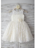 Ivory Lace Champagne Lining Knee Length Rustic Flower Girl Dress